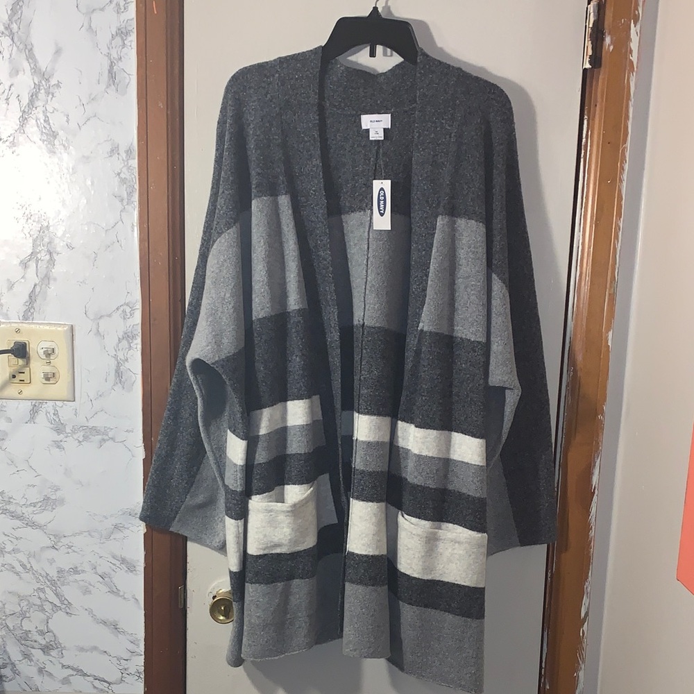 Old Navy Gray and Black Striped Cardigan